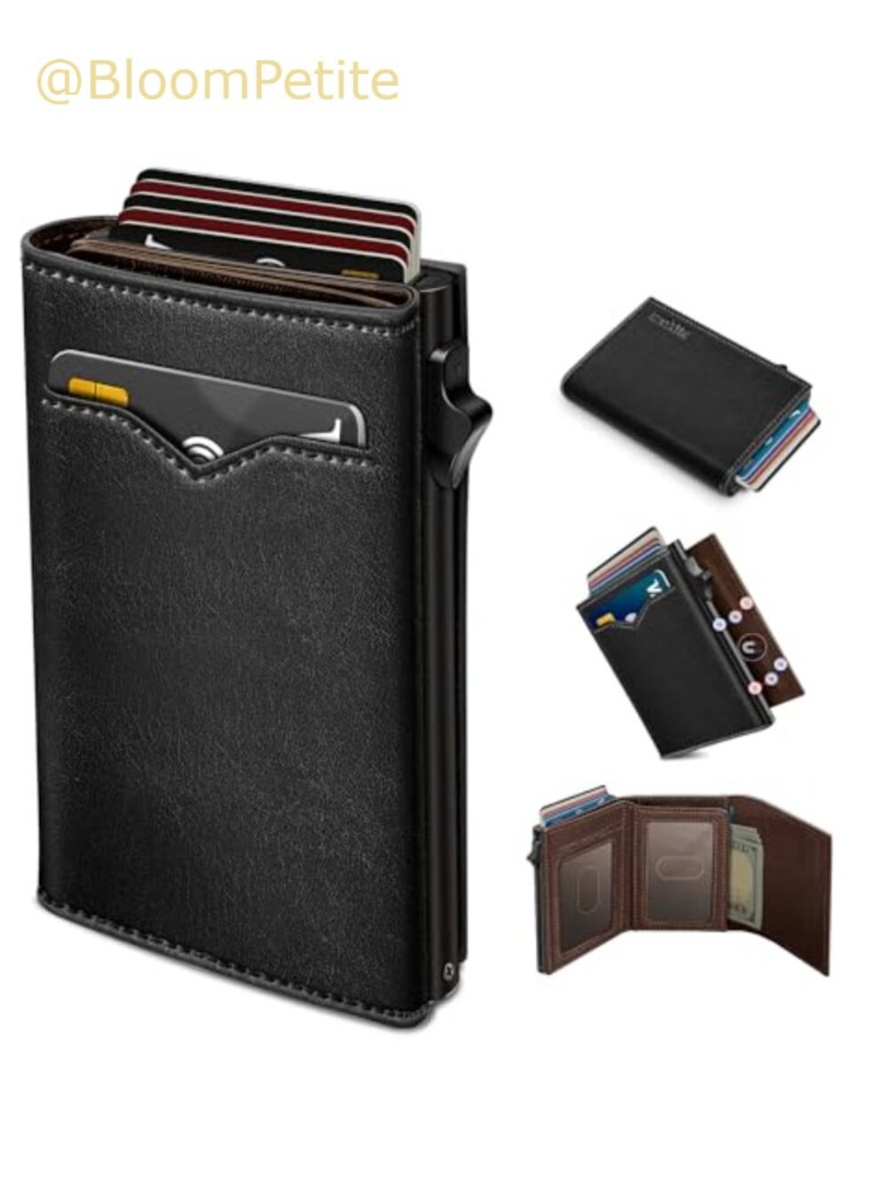 Men Slim Pop Up Card Holder RFID Blocking Leather Trifold Wallet Cash Pocket